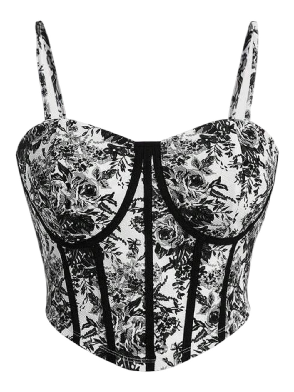 SHEIN Black and White Floral Bustier Crop Top